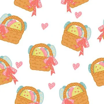 Easter design seamless pattern with colored eggs, vector illustration on whit Stock Illustration