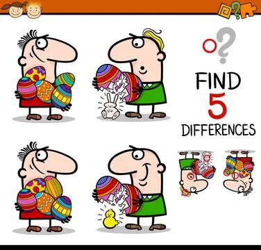 Easter differences task Cartoon Illustration of Finding Differences Educat... Stock Photos