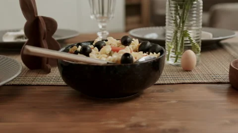 Easter Dinner Table with Multiple Dishes Stock Footage 148740763