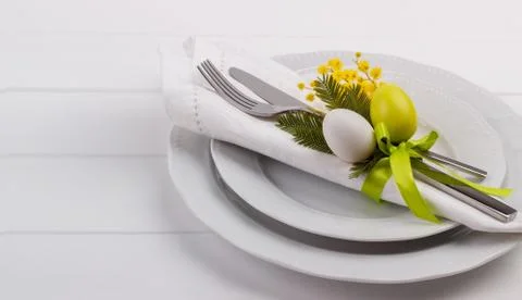 Easter dinner table setting Stock Photos