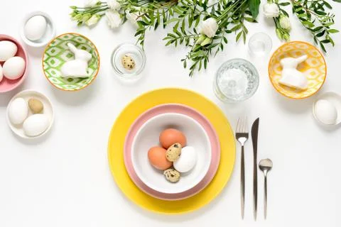 Easter dinner table setting Stock Photos