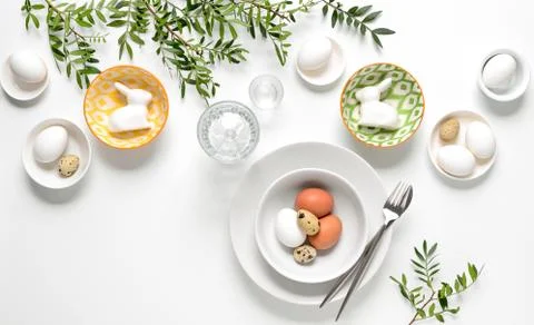 Easter dinner table setting Stock Photos