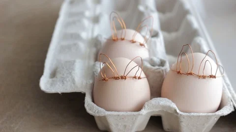 Easter DIY egg, made in bunny style. Minimal Easter concept Stock Footage 105871378