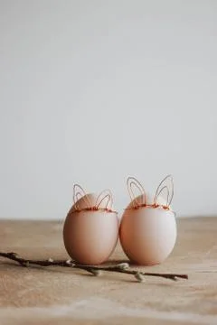 Easter DIY egg, made in bunny style. Minimal Easter concept, idea with rabbit Stock Photos