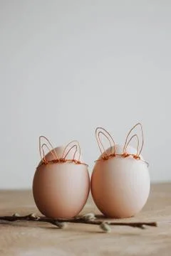 Easter DIY egg, made in bunny style. Minimal Easter concept, idea with rabbit Stock Photos