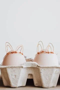 Easter DIY egg, made in bunny style. Minimal Easter concept, idea with rabbit Foto stock