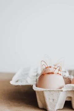 Easter DIY egg, made in bunny style. Minimal Easter concept, idea with rabbit Stock Photos