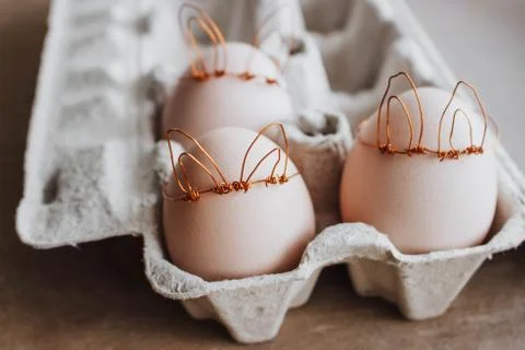Easter DIY egg, made in bunny style. Minimal Easter concept, idea with rabbit Foto stock