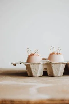 Easter DIY egg, made in bunny style. Minimal Easter concept, idea with rabbit Stock Photos