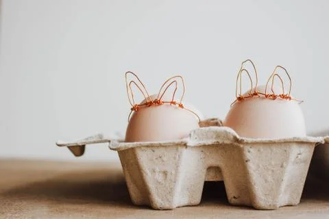 Easter DIY egg, made in bunny style. Minimal Easter concept, idea with rabbit Stock Photos