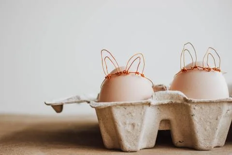 Easter DIY egg, made in bunny style. Minimal Easter concept, idea with rabbit Stock Photos