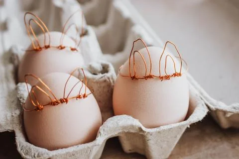 Easter DIY egg, made in bunny style. Minimal Easter concept, idea with rabbit Stock Photos