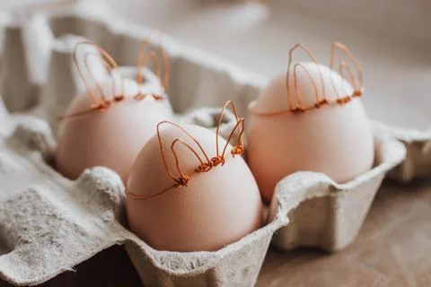 Easter DIY egg, made in bunny style. Minimal Easter concept, idea with rabbit Stock Photos