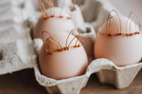 Easter DIY egg, made in bunny style. Minimal Easter concept, idea with rabbit Stock Photos