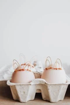 Easter DIY egg, made in bunny style. Minimal Easter concept, idea with rabbit Foto stock
