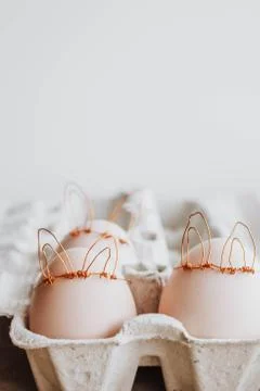 Easter DIY egg, made in bunny style. Minimal Easter concept, idea with rabbit Stock Photos
