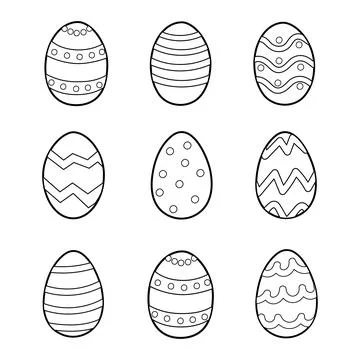 Easter doodle eggs with ornament coloring page. Spring holidays black and white Stock Illustration