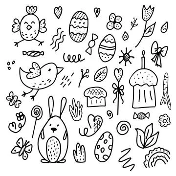 Easter doodle illustration with isolated elements. Time to celebrate Easter. For イラスト素材