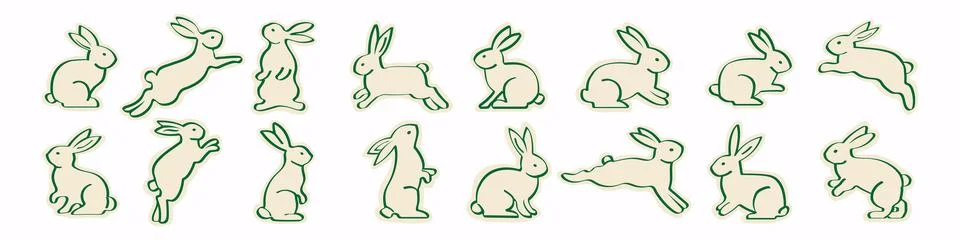 Easter doodle vector set with cute rabbits and trendy decorative elements. .. Stock Illustration
