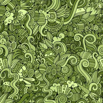 Easter doodles vector seamless pattern 스톡 일러스트