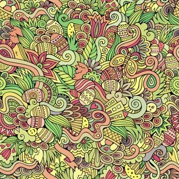 Easter doodles vector seamless pattern 스톡 일러스트