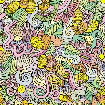 Easter doodles vector seamless pattern 스톡 일러스트
