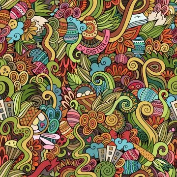 Easter doodles vector seamless pattern Illustrazione stock