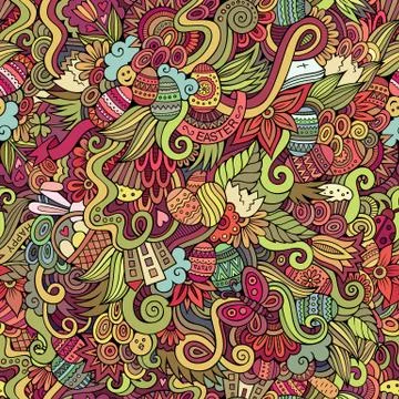 Easter doodles vector seamless pattern Stockillustratie