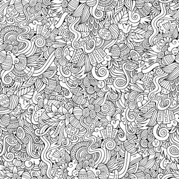 Easter doodles vector seamless pattern Stock Illustration