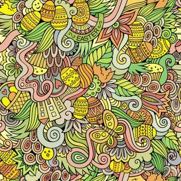 Easter doodles vector seamless pattern Illustrazione stock