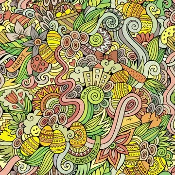 Easter doodles vector seamless pattern Stock Illustration