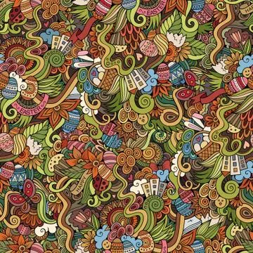 Easter doodles vector seamless pattern Stockillustratie