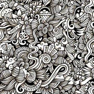 Easter doodles vector seamless pattern Stock Illustration