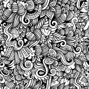 Easter doodles vector seamless pattern Illustrazione stock