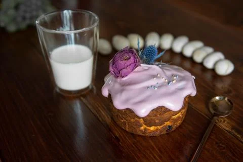 Easter, Easter cake with a complex composition, beautiful scenery, dried fruits Stock Photos