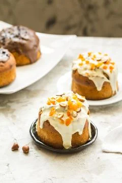 Easter, Easter cake with icing and eggs Stock Photos