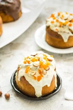Easter, Easter cake with icing and eggs Stock Photos