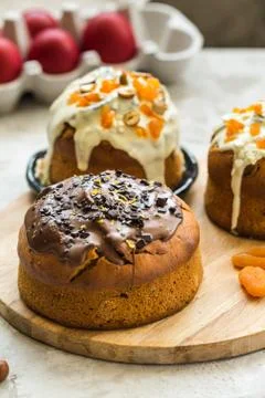 Easter, Easter cake with icing and eggs Stock Photos