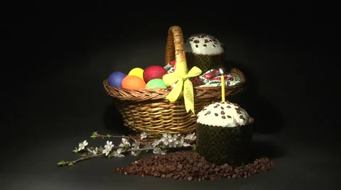 Easter, Easter cakes . Painted eggs Candle Video stock 62230384