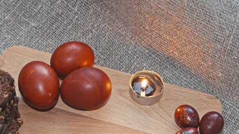 Easter, Easter egg, candle, bread Stock Footage 73439467