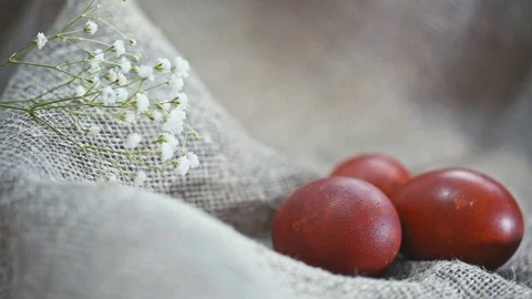 Easter, Easter eggs and flowers Stock Footage 73447388