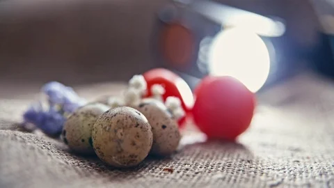 Easter, Easter eggs,  and tomatoes 스톡 동영상 73432707