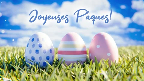 Easter with Easter eggs - animation on green field - French Vidéo 167612907