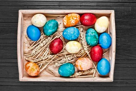 Easter, Easter eggs, multicolored eggs, Eggs consecrated in the Stockfoto's
