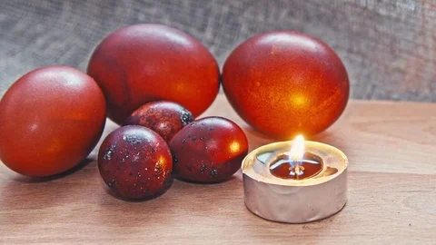 Easter, Easter eggs on wooden Board Video stock 73437530