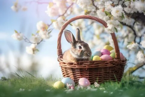 Easter easter spring meadow animal flower grass rabbit egg cute egg. Genera.. Stock Photos