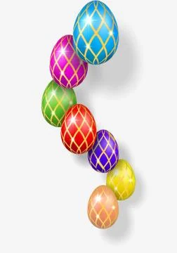 Easter egg 3d. Bright hanging Easter eggs, isolated on white background. Deco Stock Illustration