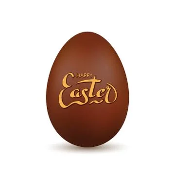 Easter egg 3d. Chocolate brown egg, gold hand drawn lettering, isolated white Stock Illustration