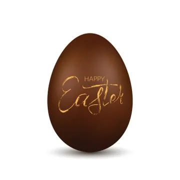 Easter egg 3d. Chocolate brown egg, gold hand drawn grunge lettering isolated Stock Illustration