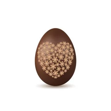 Easter egg 3d. Chocolate brown egg, flower heart, isolated on white backgroun Stock Illustration